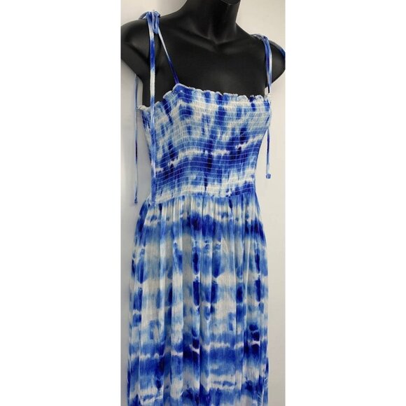Forever 21 Women Tie Dye Maxi Dress Size Medium M Blue White Rayon Tie Strap New - Picture 3 of 7